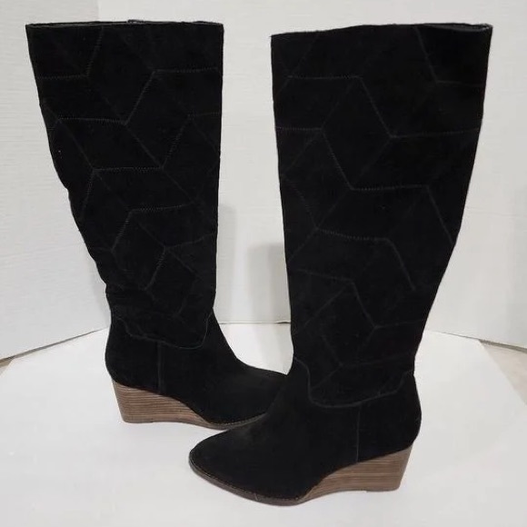 Lucky Brand Preeka Boots Black Suede Chevron Waterproof Wedge, size 9 - Picture 3 of 4